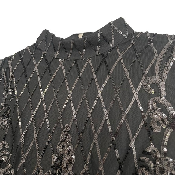 PrettyLittleThing Black Bodycon Long Sleeve Dress Sheer Sleeves Beaded - Picture 10 of 13